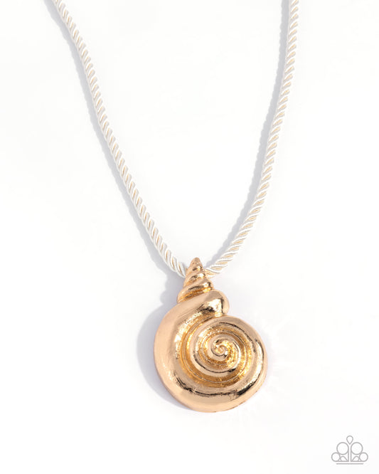 Paparazzi Coastal Chance - Gold Seashell Pendant & White Cord Nautical Beach Theme Necklace N3919