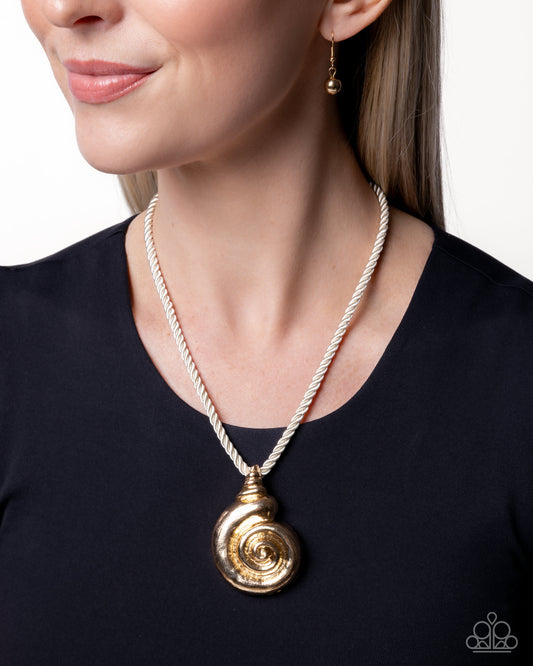 Paparazzi Coastal Chance - Gold Seashell Pendant & White Cord Nautical Beach Theme Necklace N3919