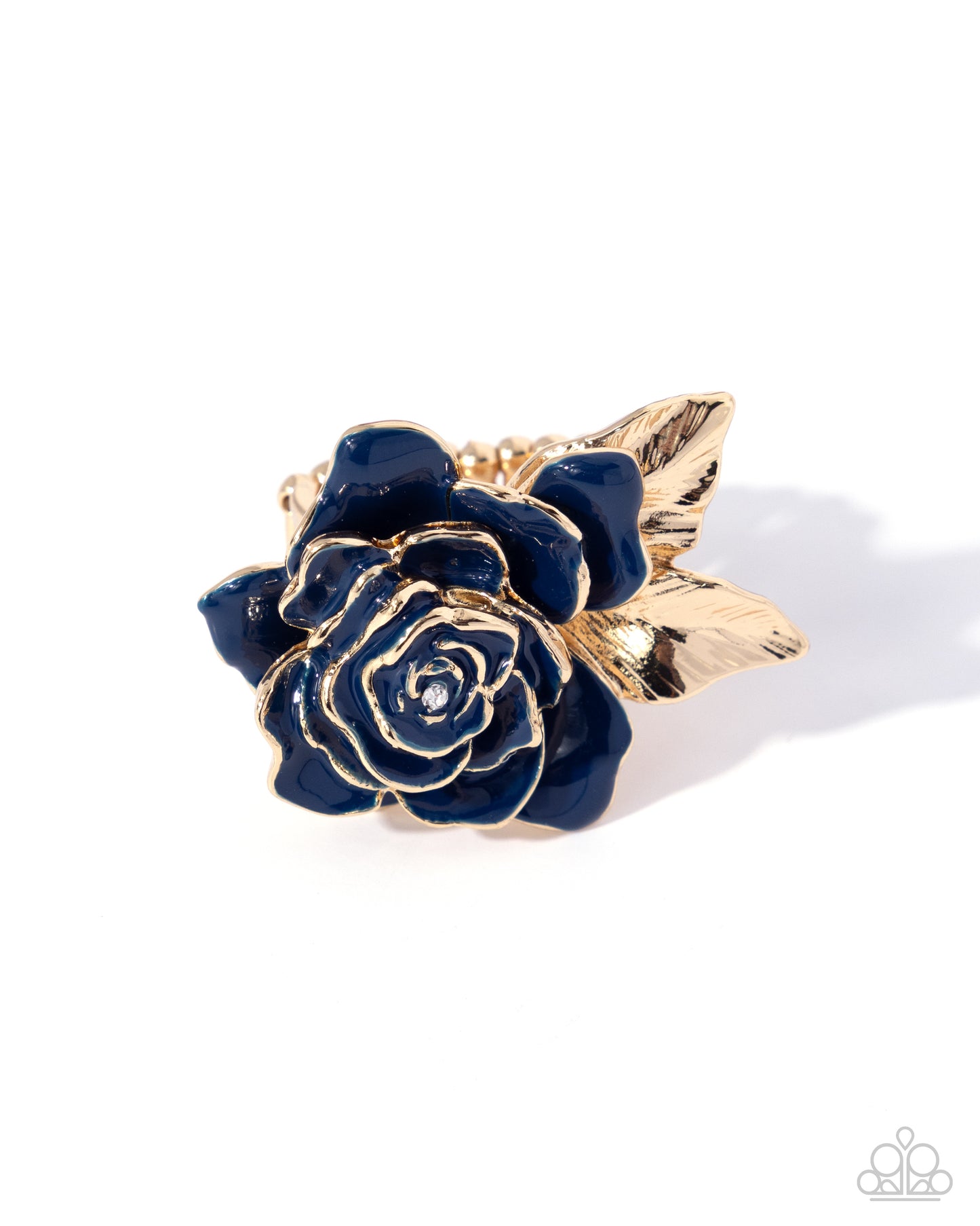 Paparazzi Ready with Roses - Blue - Lyons Blue Painted Gold Rose Ring R1357