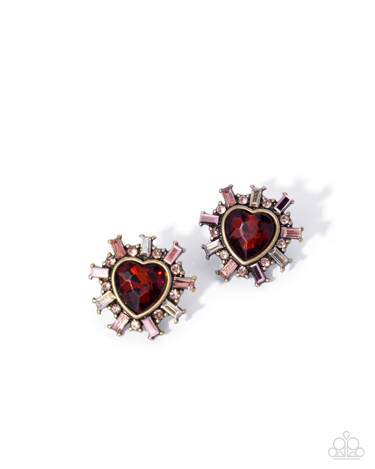 Paparazzi Flirty Feature - Brass & Brown topaz Heart Gem Earring E3387