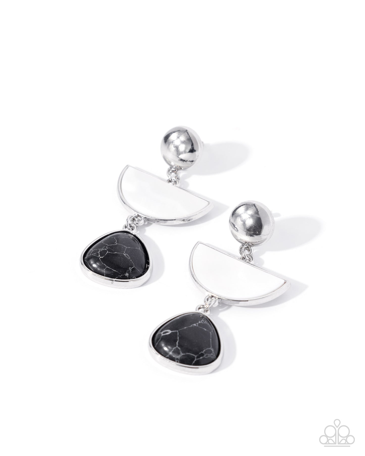 Paparazzi Roaming Spirit - Black Marbled Stone & White Shell Post Earring E3404