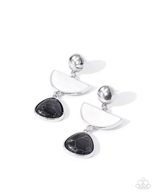 Paparazzi Roaming Spirit - Black Marbled Stone & White Shell Post Earring E3404