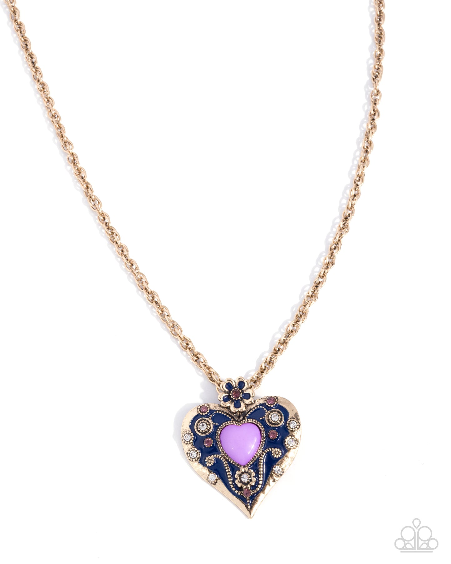Paparazzi Courting Century - Purple - Light amethyst & White Rhinestone Gold Heart Necklace