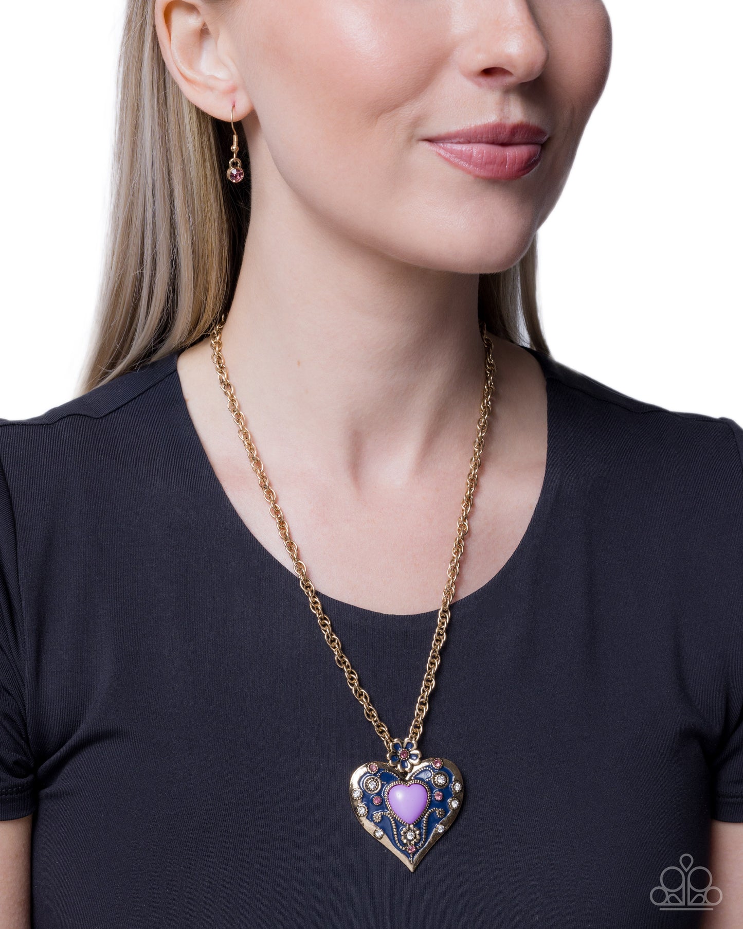 Paparazzi Courting Century - Purple - Light amethyst & White Rhinestone Gold Heart Necklace
