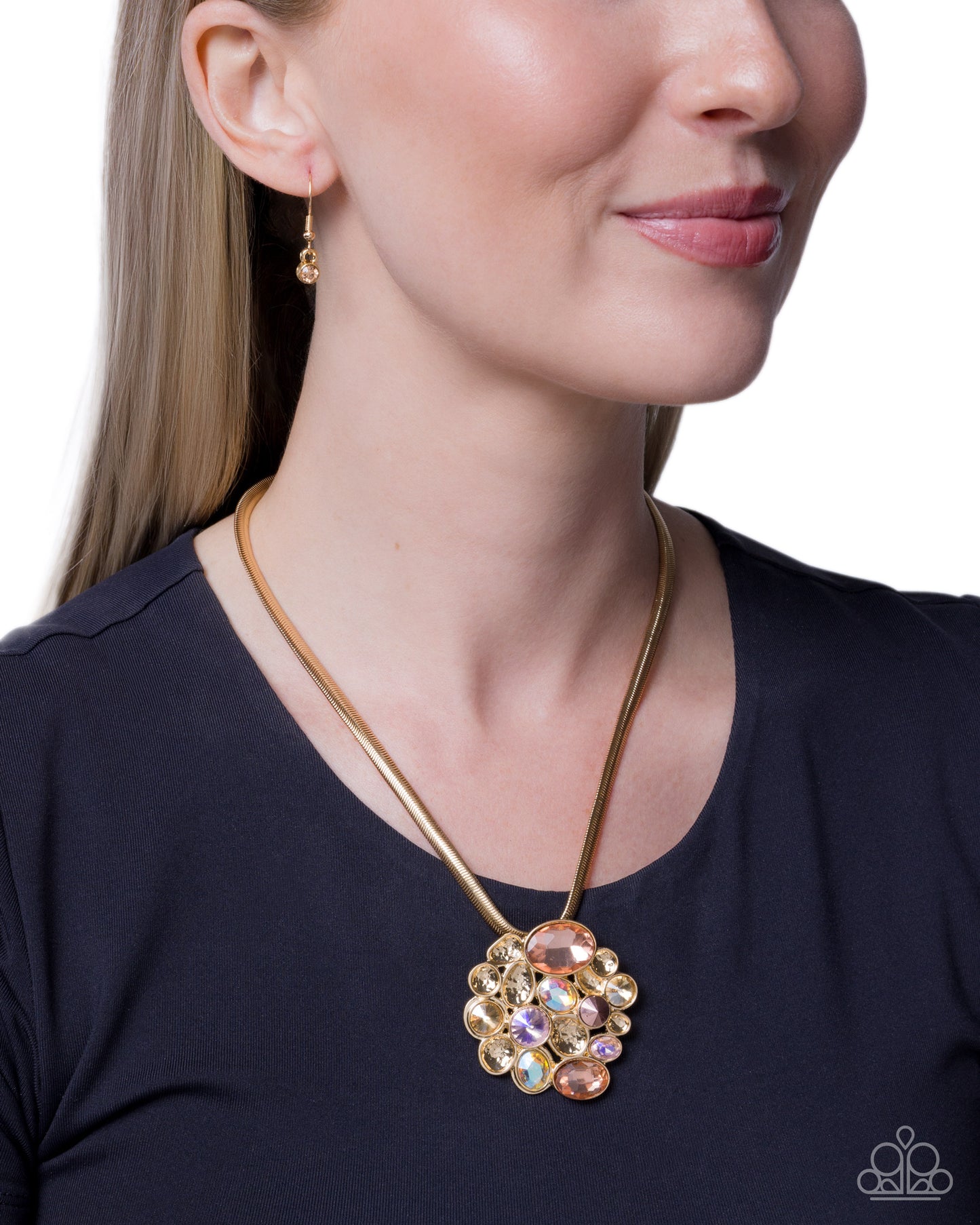 Paparazzi Scattered Staple - Gold, Copper Aurum, Champagne, Purple, UV Shimmery Rhinestone & Gem Necklace N0586
