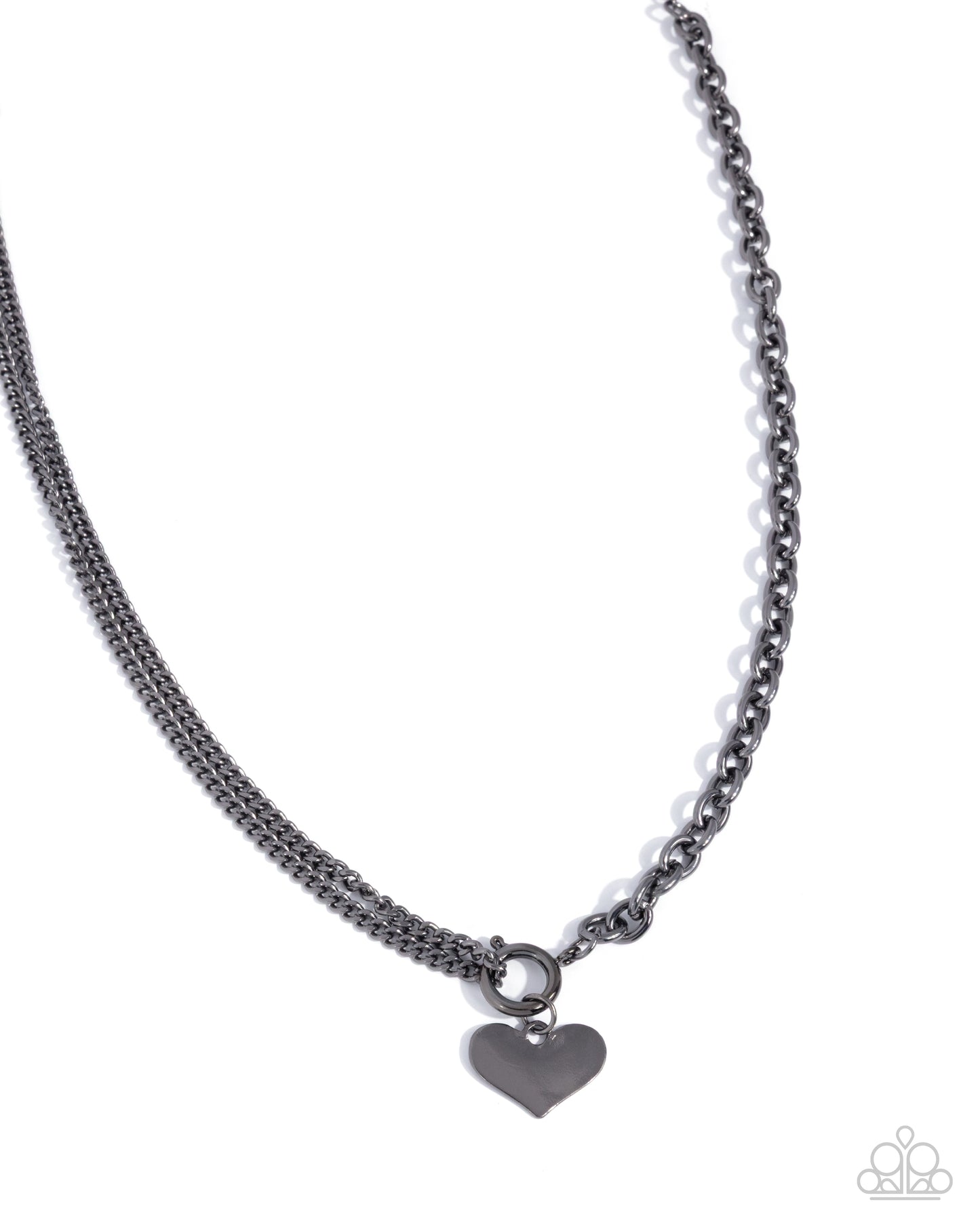Paparazzi Cheerful Cupid - Black Gunmetal Cable Chain Heart Necklace N4030