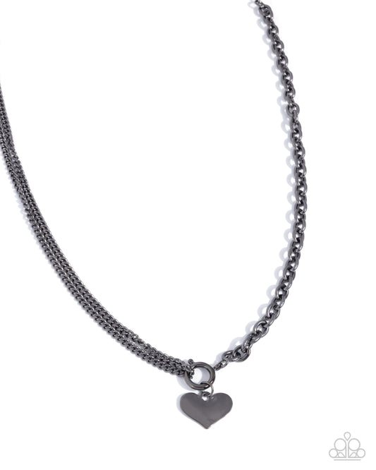 Paparazzi Cheerful Cupid - Black Gunmetal Cable Chain Heart Necklace N4030