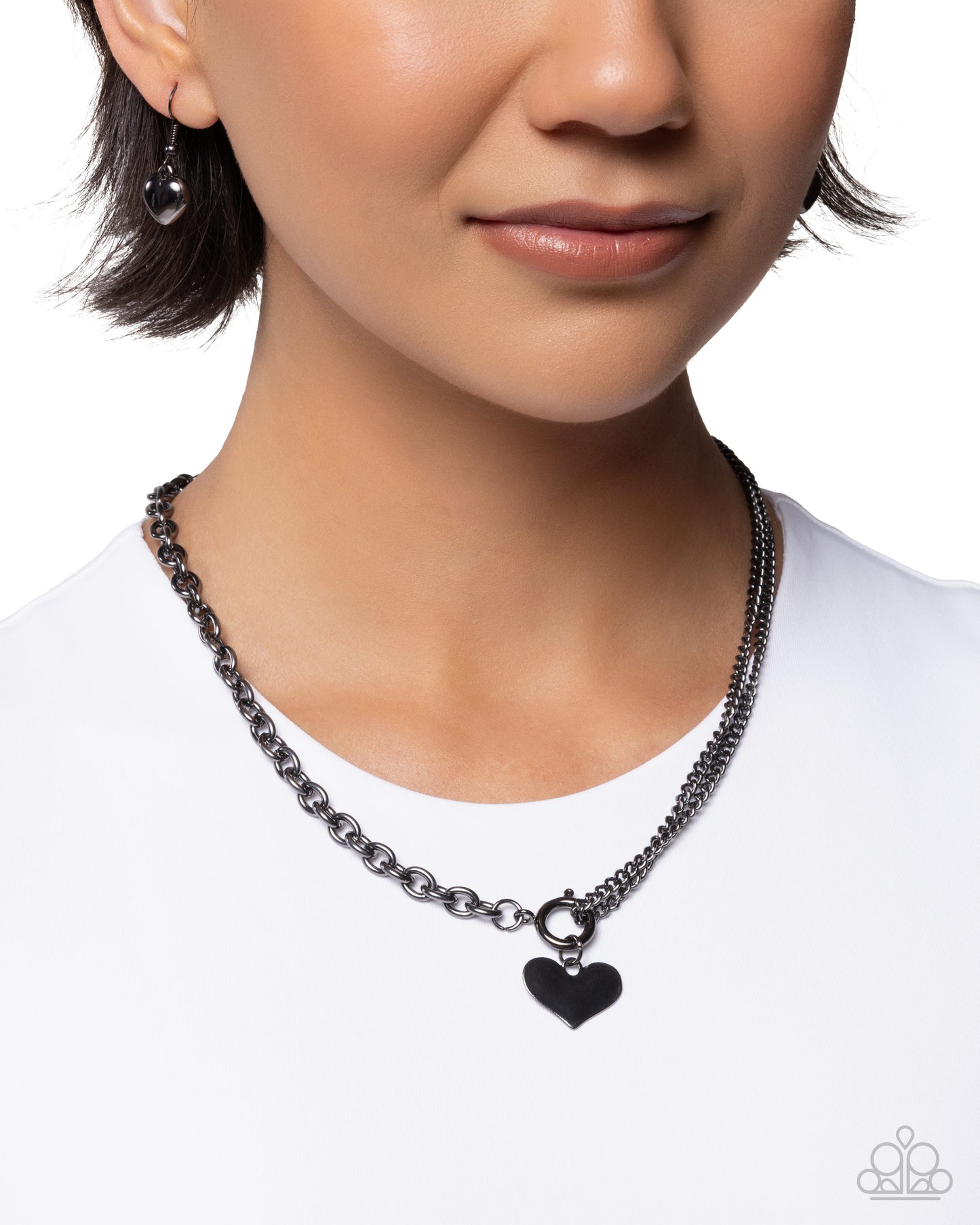 Paparazzi Cheerful Cupid - Black Gunmetal Cable Chain Heart Necklace N4030