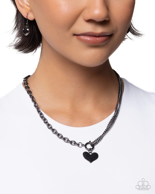Paparazzi Cheerful Cupid - Black Gunmetal Cable Chain Heart Necklace N4030