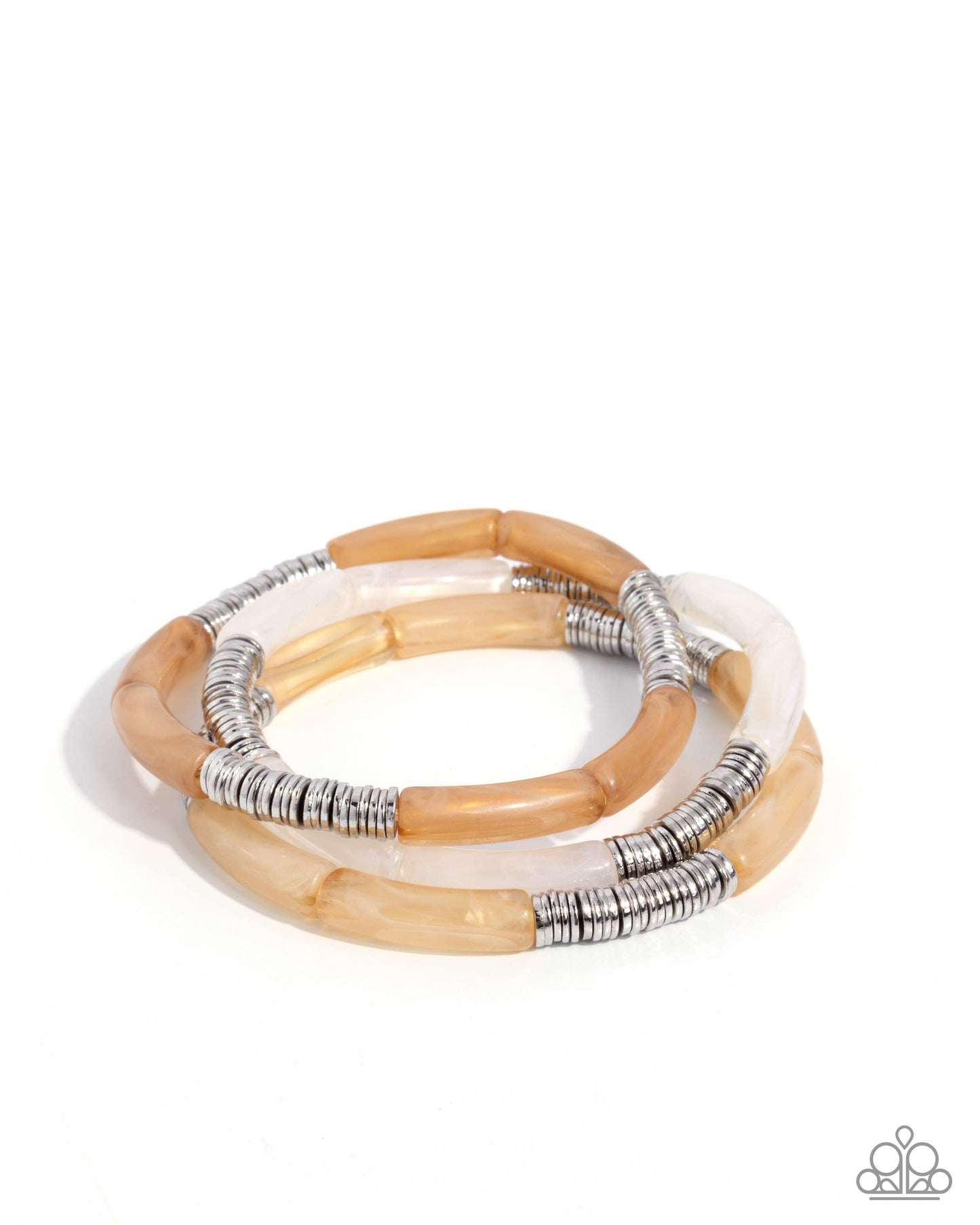 Paparazzi Cheerful Comeback - White, Multicolored Milky Acrylic Stretch Set of 3 Bracelets