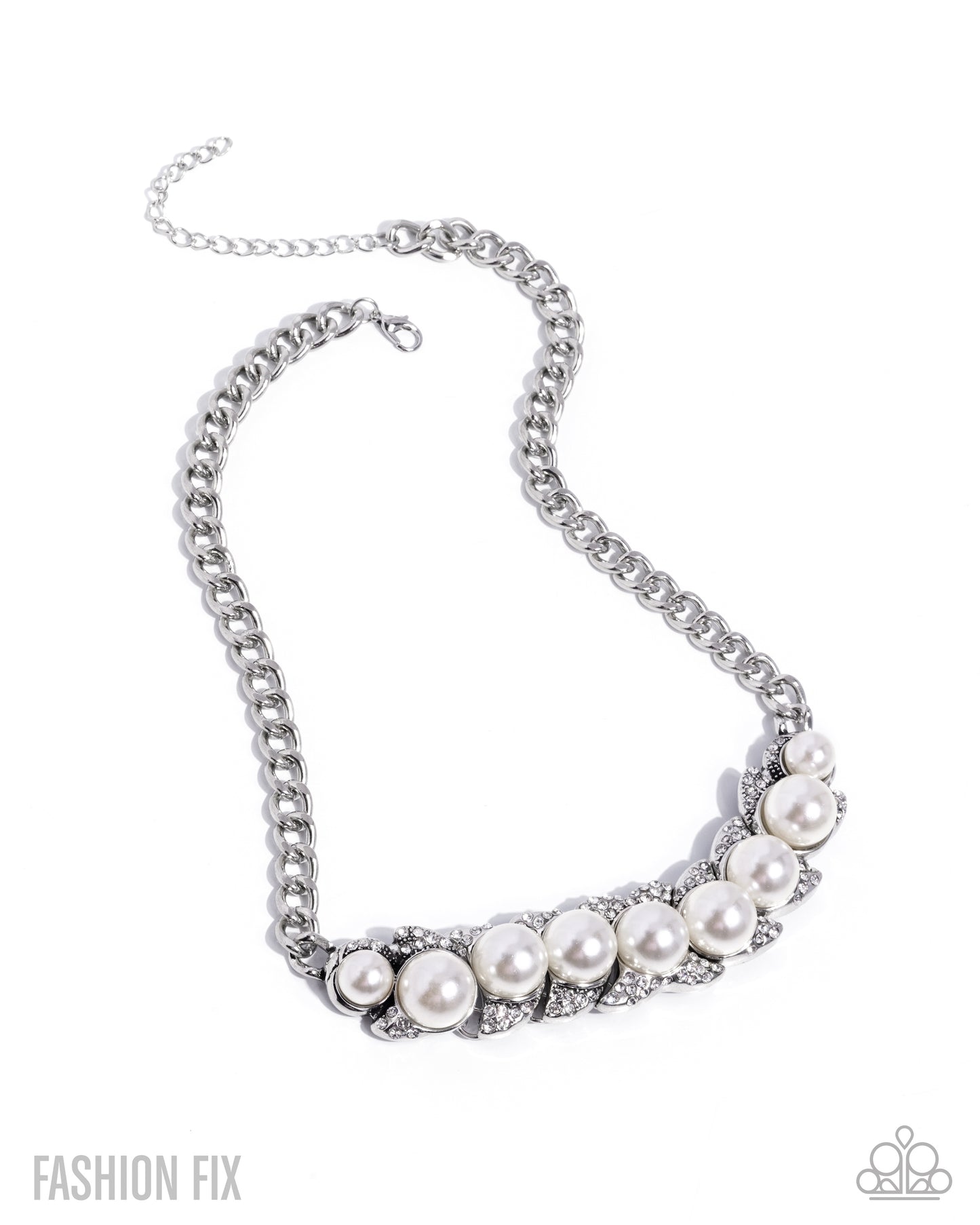 Paparazzi Vintage Appeal - White Rhinestone & Pearl Necklace Fiercely 5th Avenue Fashion Fix January 2026 N3854