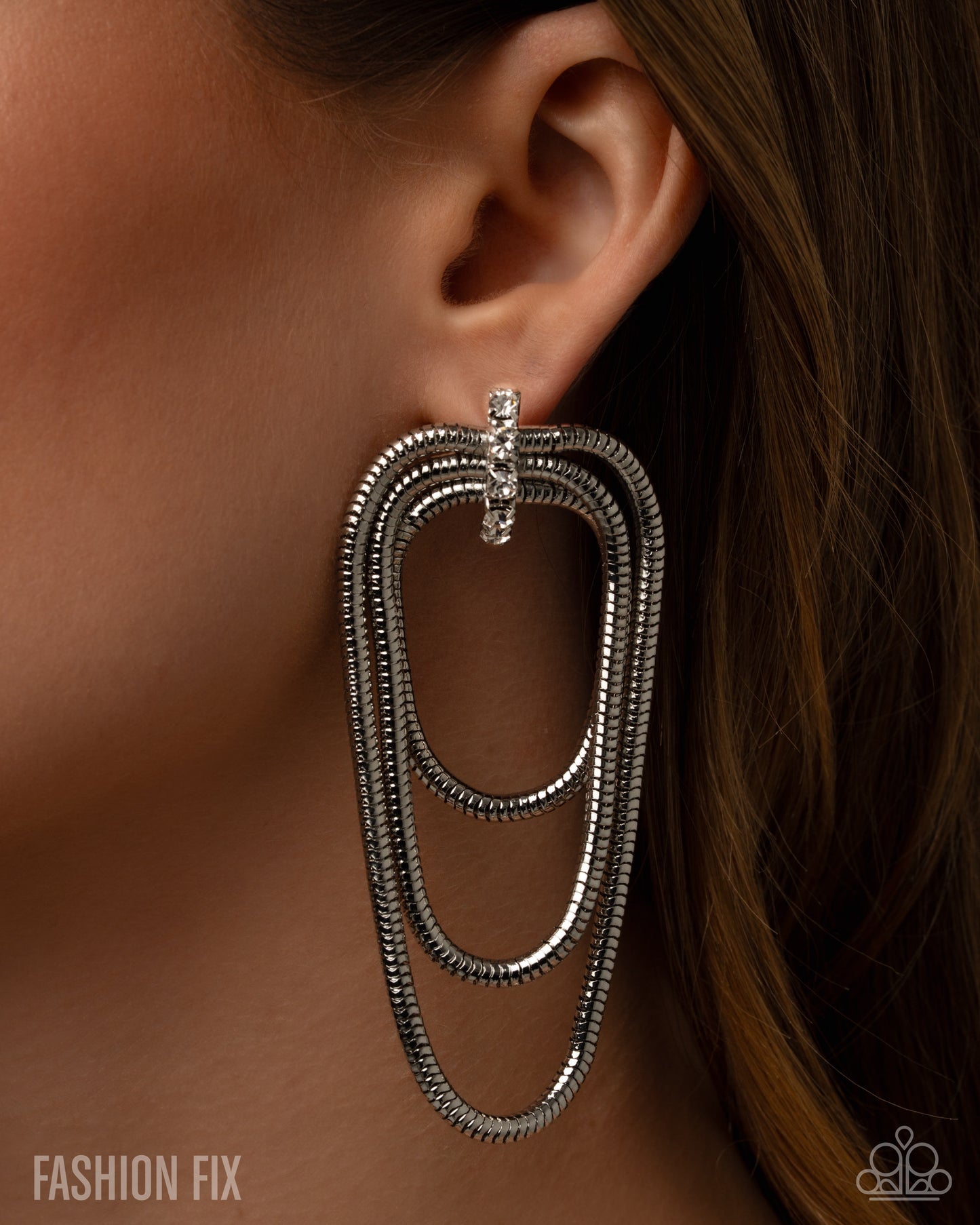 Paparazzi Industrial Charm - White Rhinestone Silver Snake Chain Earring Magnificent Musings Avenue Fashion Fix April 2026