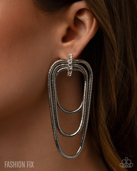 Paparazzi Industrial Charm - White Rhinestone Silver Snake Chain Earring Magnificent Musings Avenue Fashion Fix April 2026
