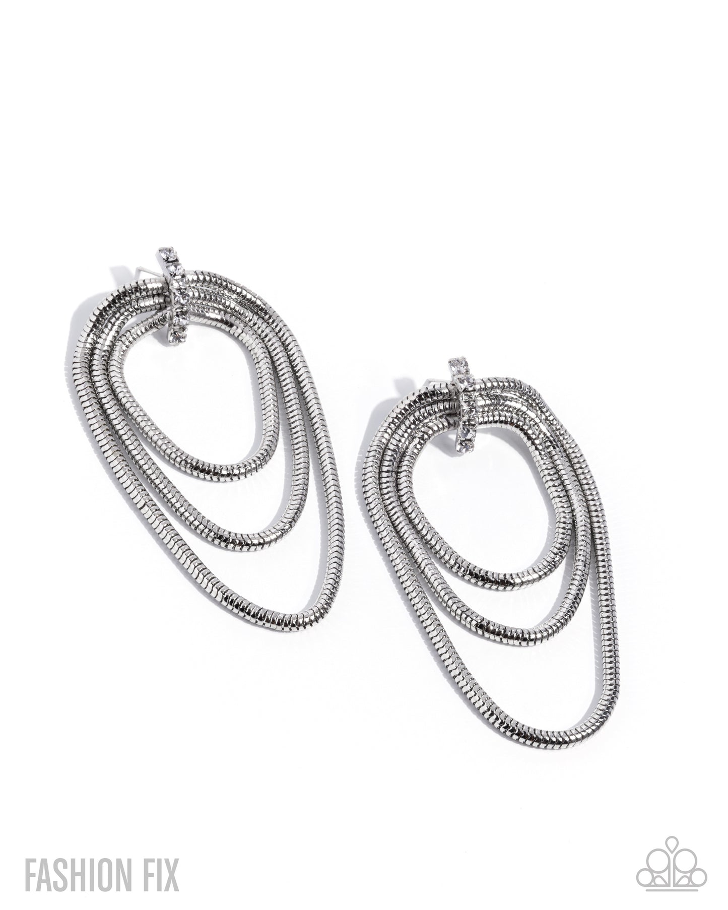 Paparazzi Industrial Charm - White Rhinestone Silver Snake Chain Earring Magnificent Musings Avenue Fashion Fix April 2026