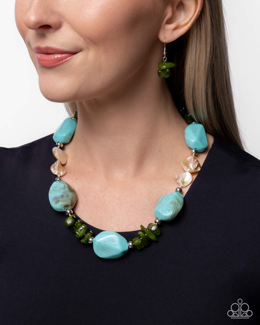 Paparazzi Coastal Cha Cha - Blue Turquoise & Green Beaded Necklace N4026