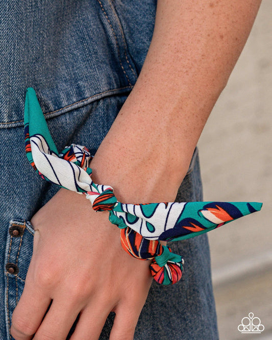 Paparazzi Capturing Fun - Multi Blue Green Fabric Tie Bracelet - Empower Me Pink 2026 Exclusives B2660