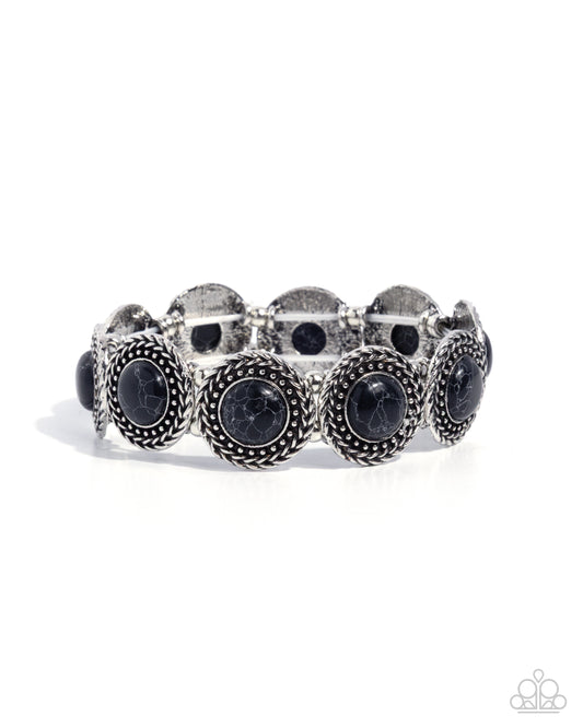 Paparazzi Intoxicating Texture - Black Stone Silver Rope Textured Santa Fe Style Stretch Bracelet B2712