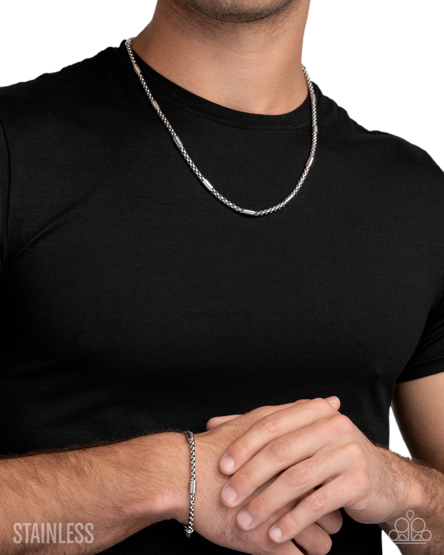 Paparazzi Barricade Bravado - Silver Stainless Steel Boldly Barricaded Urban Necklace & Brash Barricade Stainless Steel Urban Bracelet