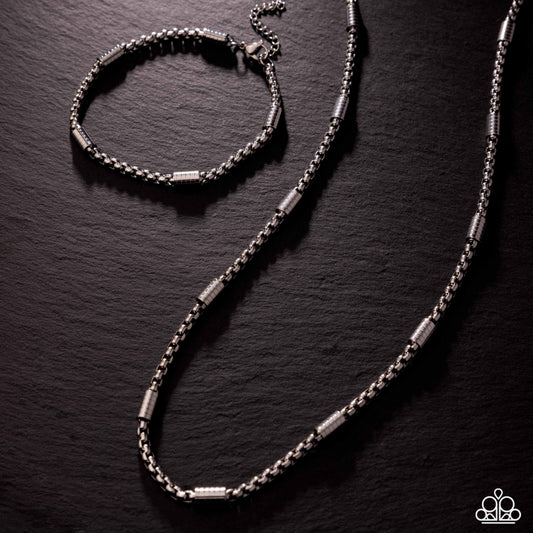 Paparazzi Barricade Bravado - Silver Stainless Steel Boldly Barricaded Urban Necklace & Brash Barricade Stainless Steel Urban Bracelet
