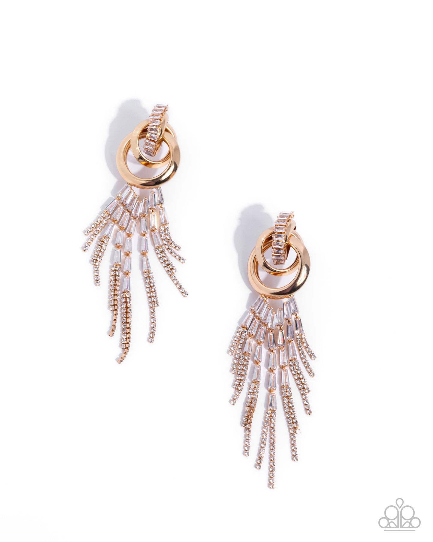 Paparazzi Draped in Drama - Gold & White Emerald Cut Gem Fringe Post Earring Empower Me Pink 2026 E3374