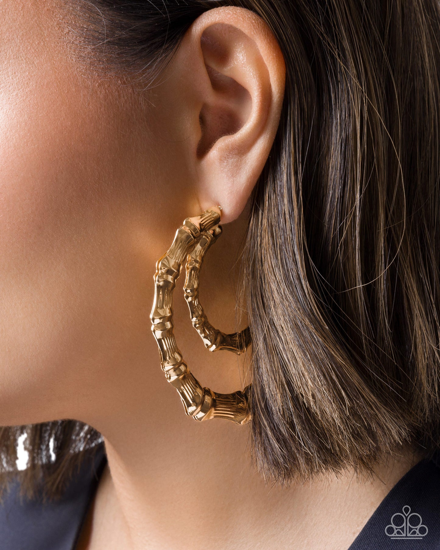 Paparazzi Tabloid Tiers - Gold Textured 3 Inch Hoop Earring