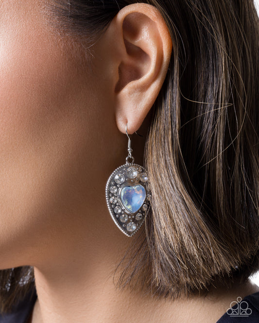 Paparazzi Tailored Tenure - Blue Opalescent Heart Gem Silver Earring