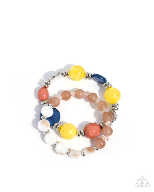 Polished Playdate - Yellow, Lyons Blue & Brandied Melon Bead Set Of 2 Stretch Bracelets