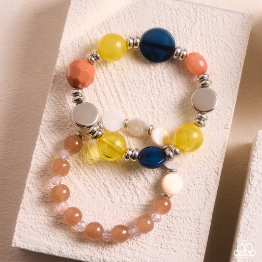 Polished Playdate - Yellow, Lyons Blue & Brandied Melon Bead Set Of 2 Stretch Bracelets