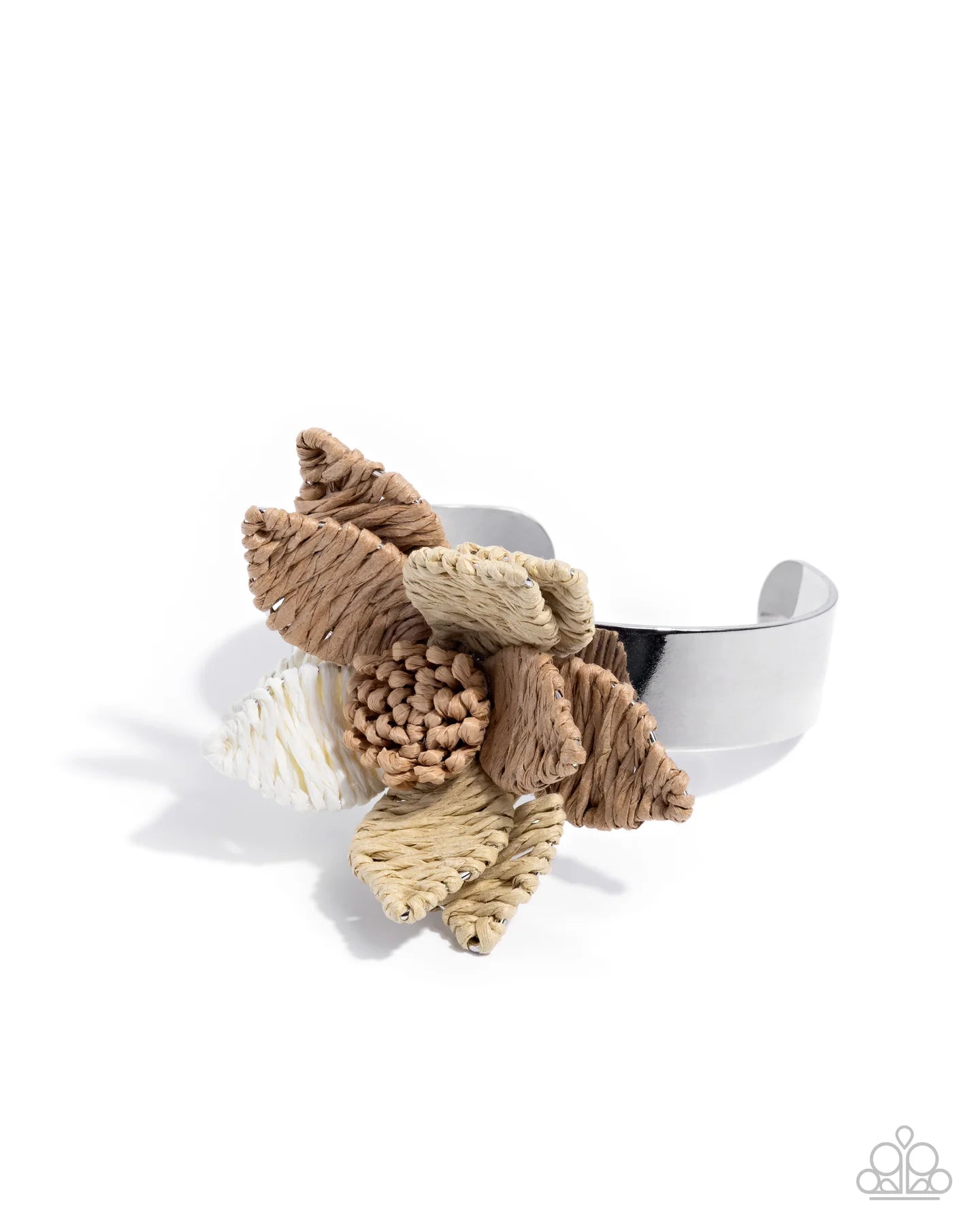 Paparazzi Petal Promotion - Brown Raffia Flower Silver Cuff Bracelet Empower Me Pink 2026 Exclusive B2662