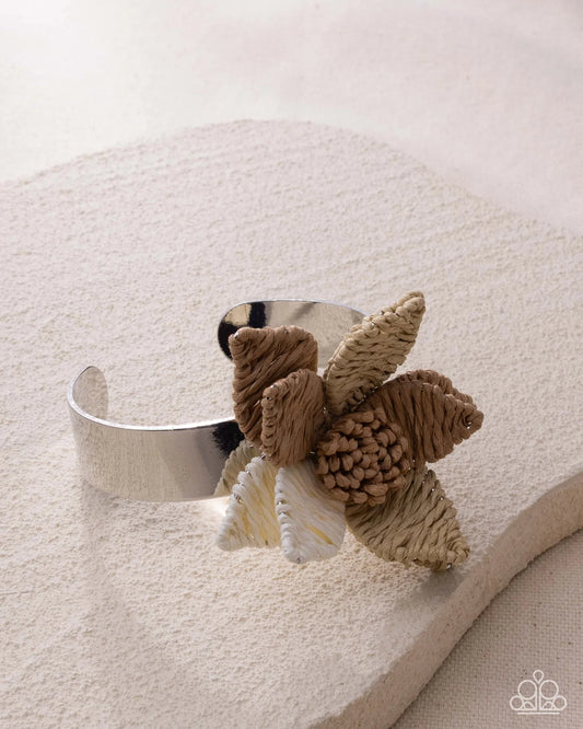 Paparazzi Petal Promotion - Brown Raffia Flower Silver Cuff Bracelet Empower Me Pink 2026 Exclusive B2662