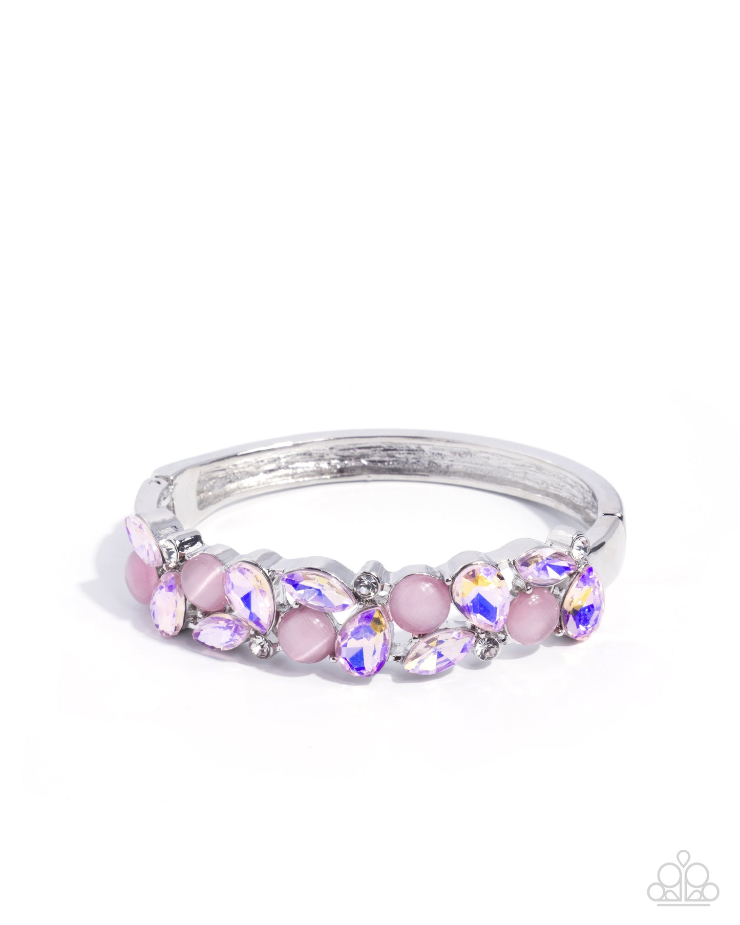 Paparazzi Exclusive Etiquette - Pink Cat's Eye, Pink UV Shimmery Gem & White Rhinestone Hinged Bracelet B2727