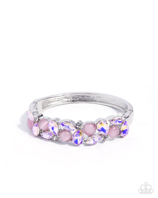 Paparazzi Exclusive Etiquette - Pink Cat's Eye, Pink UV Shimmery Gem & White Rhinestone Hinged Bracelet B2727