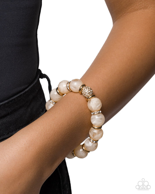 Paparazzi Adorable A-Lister - Gold & Light Peach Bead Stretch Bracelet B1025