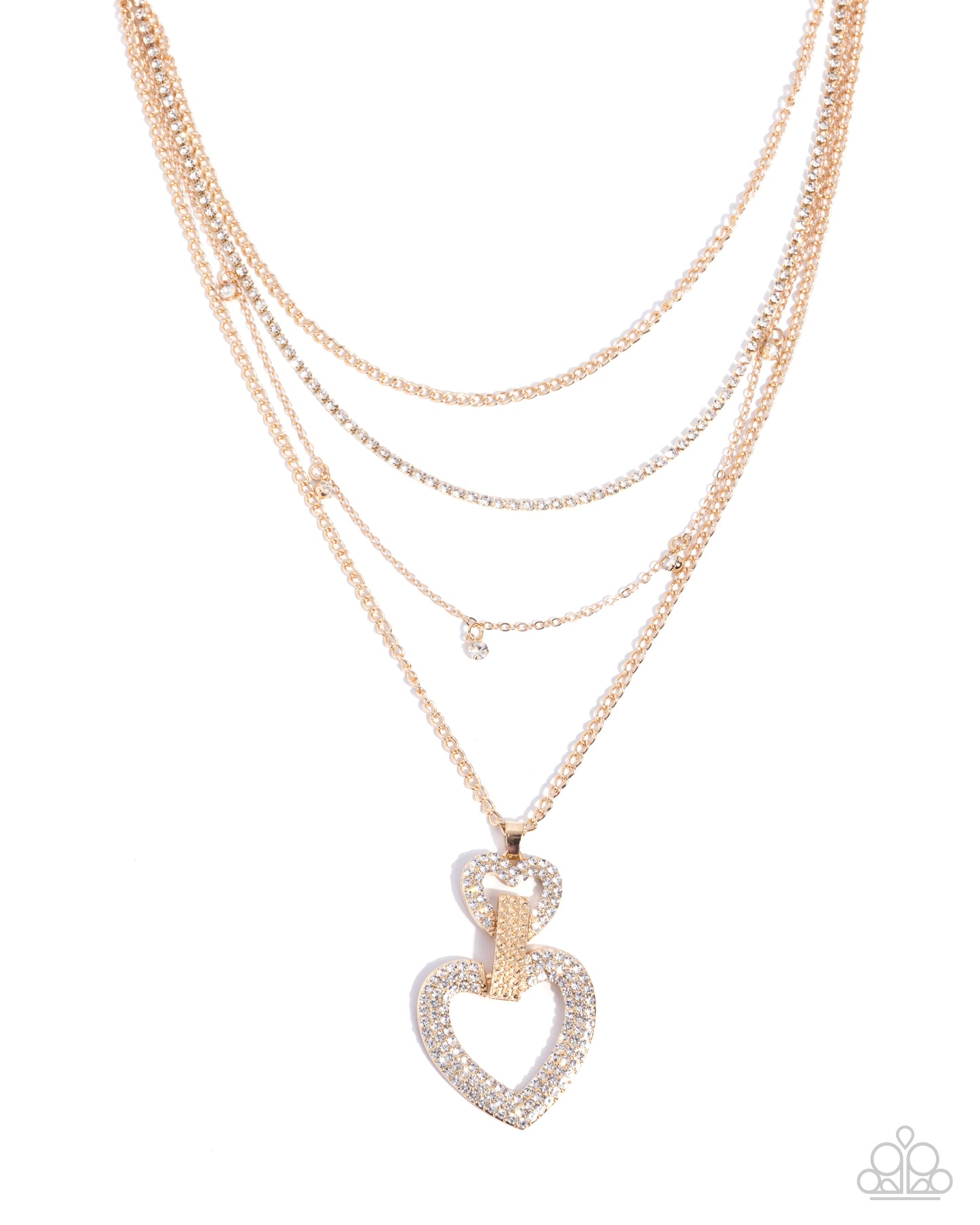 Paparazzi Comfortable Cupid - Gold Chain, White Gem & Rhinestone Heart Necklace