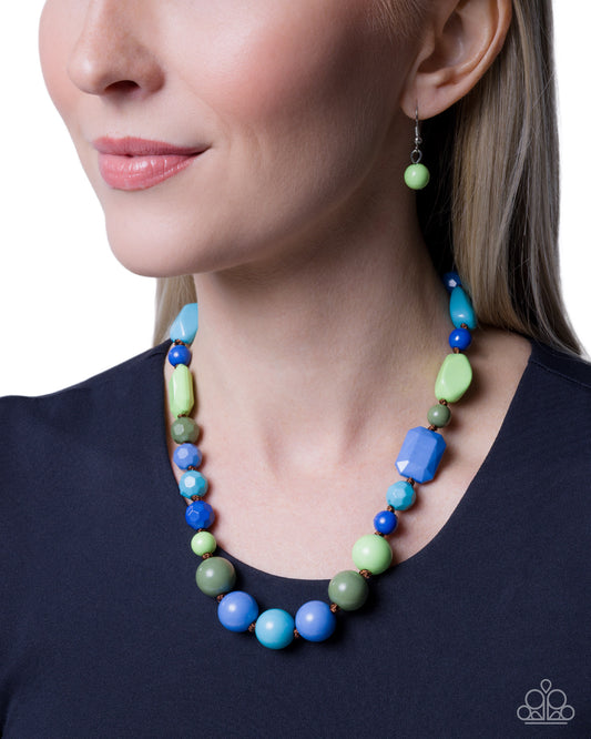 Paparazzi Socialite Shapes - Green, Blue, & Multicolored Bead Necklace N3282