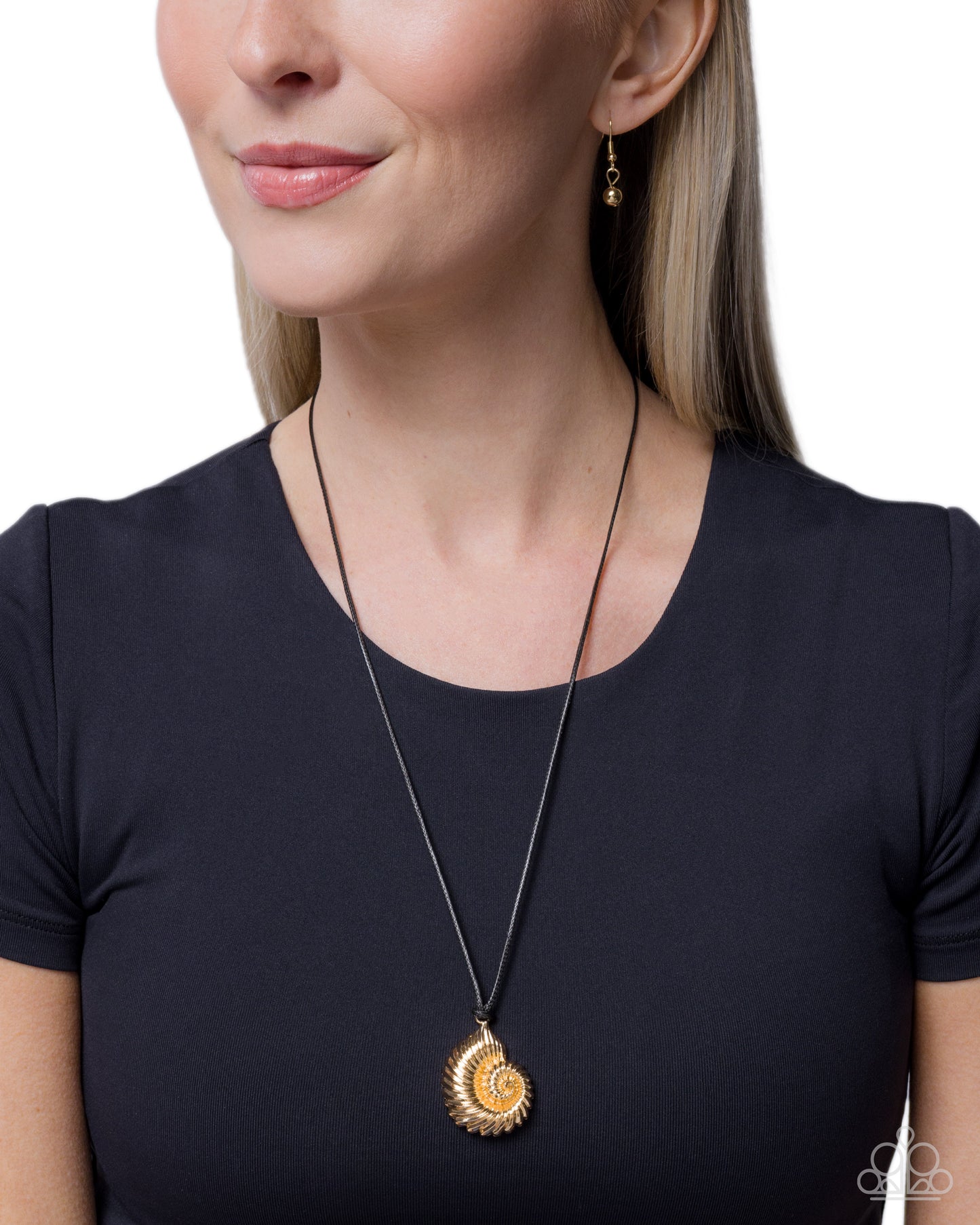 Paparazzi Coastal Callback - Gold Seashell Black Corded Nautical Style Necklace