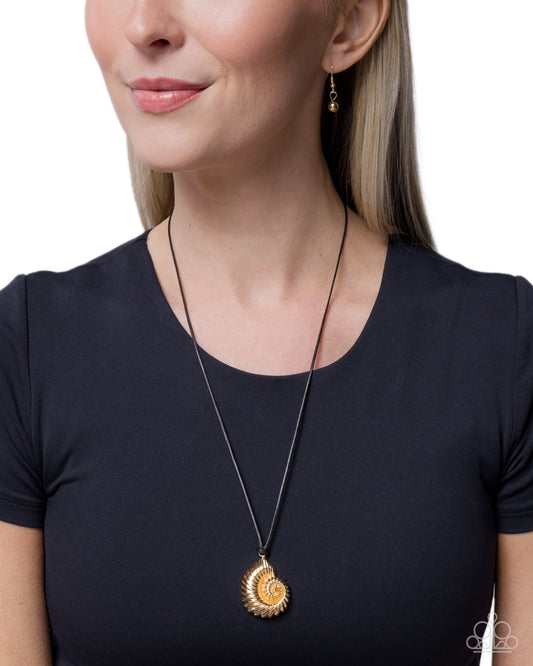 Paparazzi Coastal Callback - Gold Seashell Black Corded Nautical Style Necklace