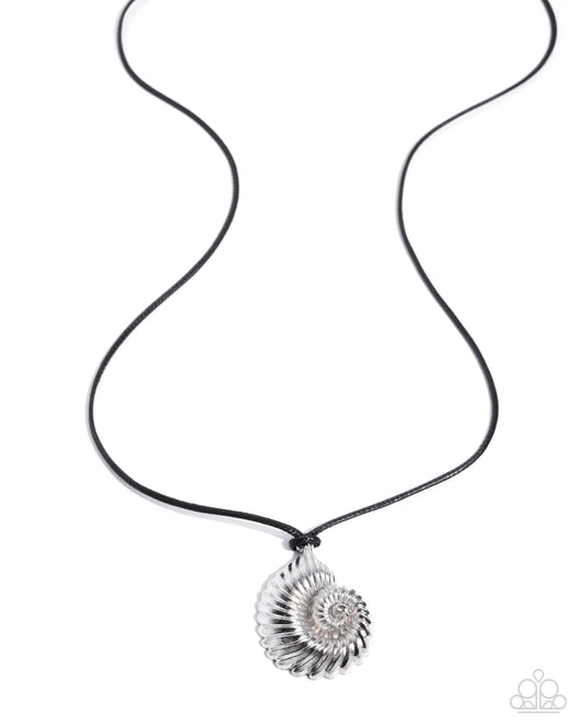 Paparazzi Coastal Callback - Black Cord & Silver Seashell Beach Vibe Necklace Empower Me Pink Exclusive
