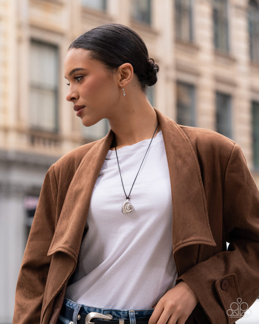 Paparazzi Coastal Callback - Black Cord & Silver Seashell Beach Vibe Necklace Empower Me Pink Exclusive