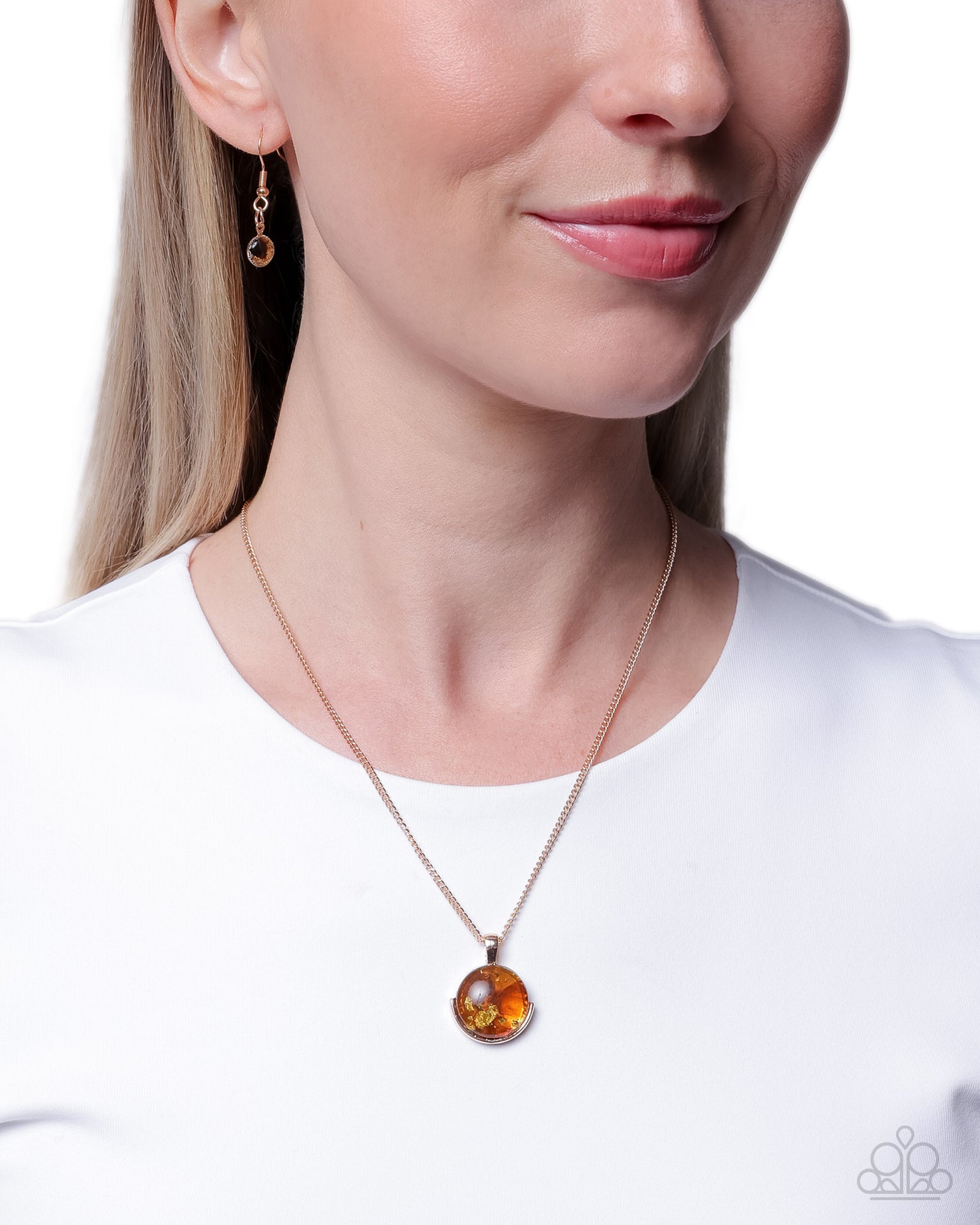 Paparazzi Cosmopolitan Comfort - Brown Cat's Eye Stone & Gold Fleck Pendant Necklace N2947