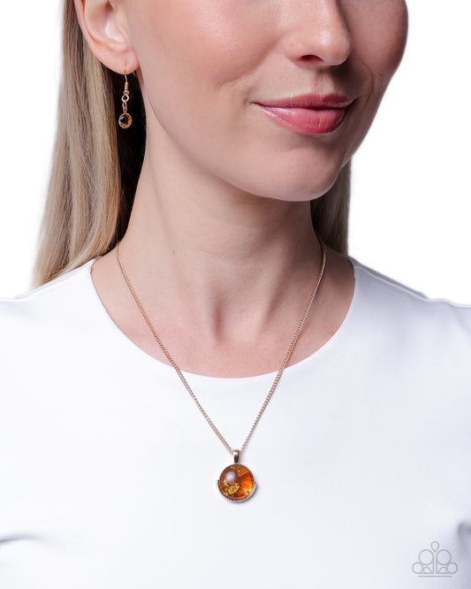 Paparazzi Cosmopolitan Comfort - Brown Cat's Eye Stone & Gold Fleck Pendant Necklace N2947