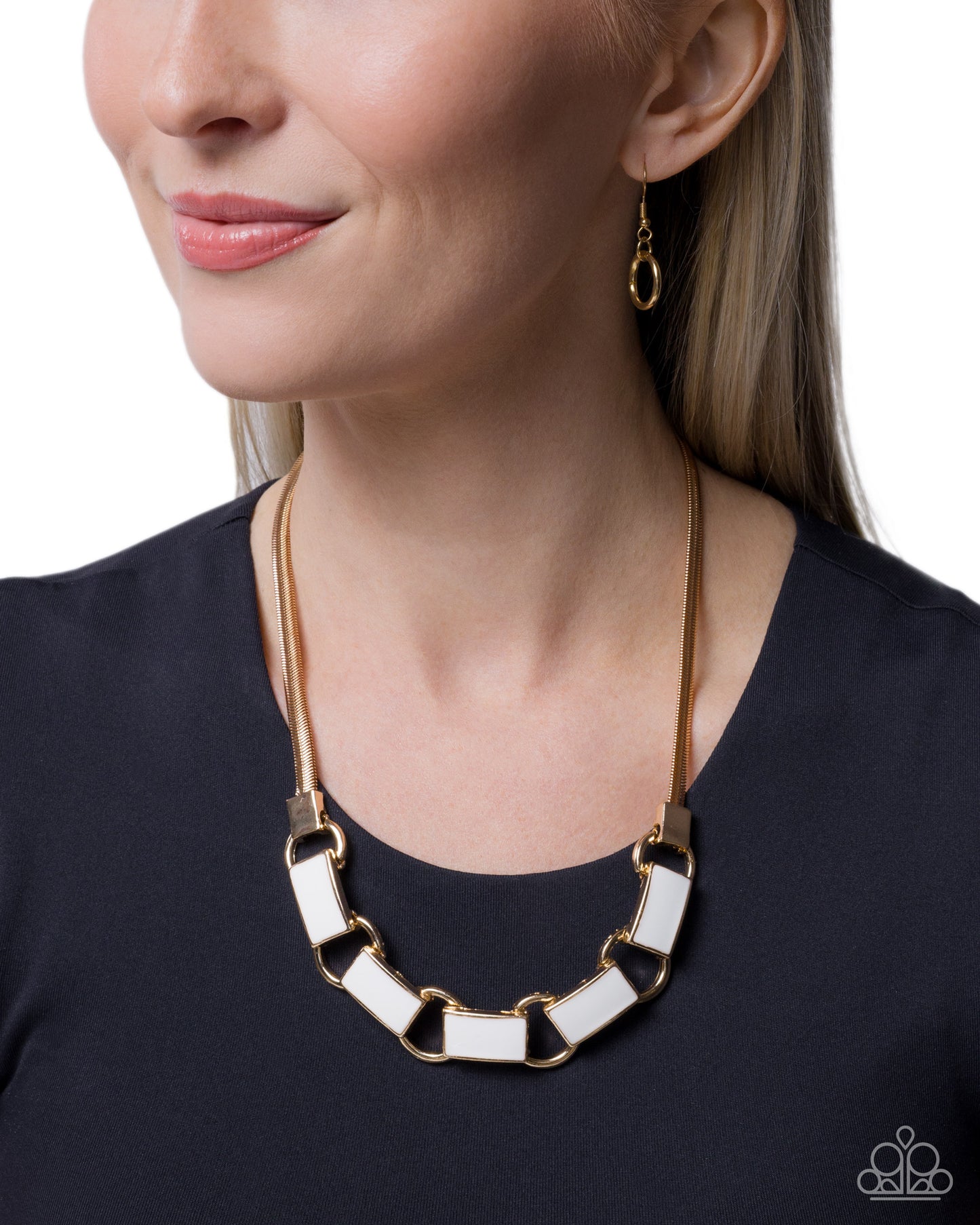 Paparazzi Adorably Animated - White Painted Gold Necklace