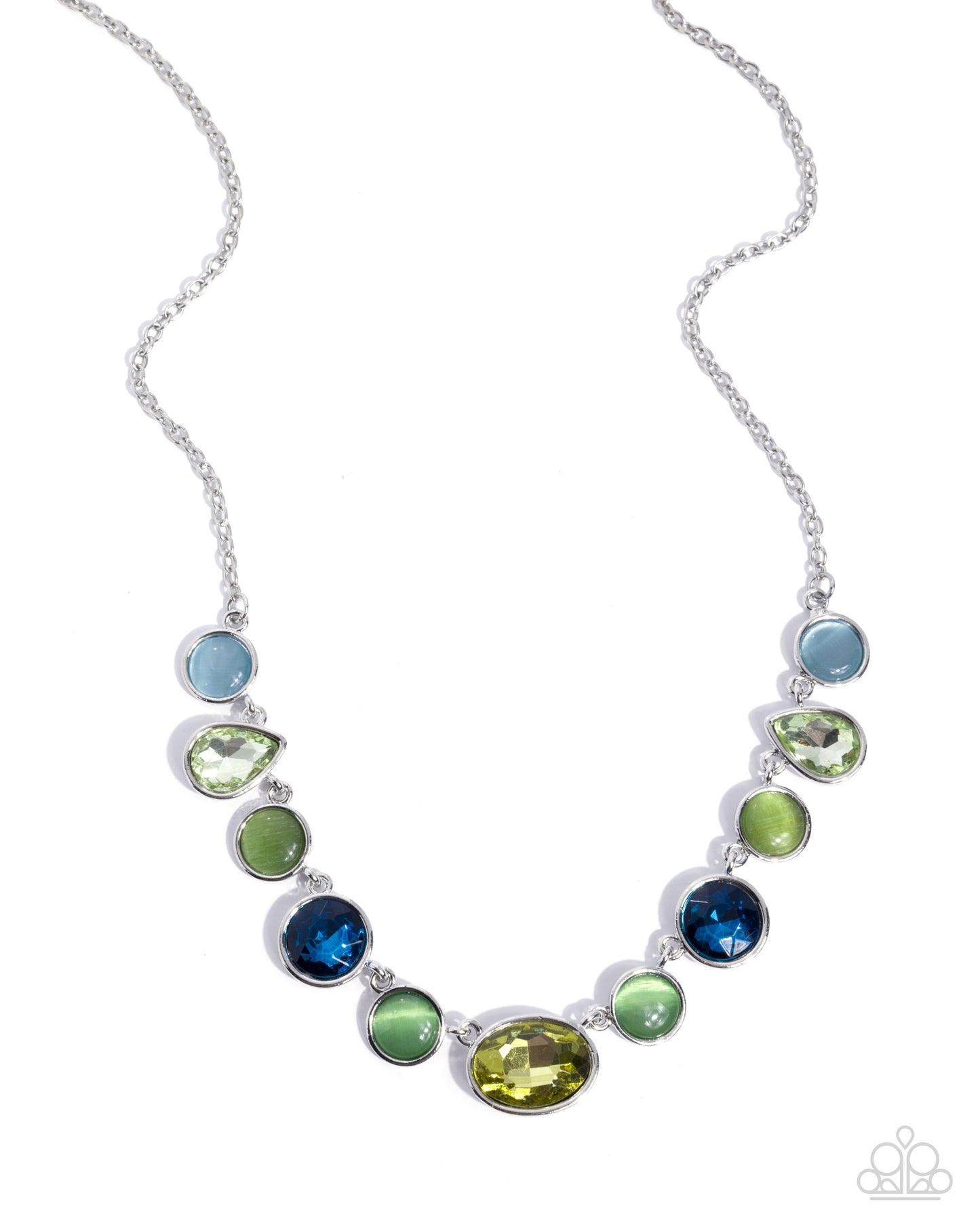 Paparazzi Executive Effort - Green Cat's Eye Stone, Green & Blue Gem Necklace