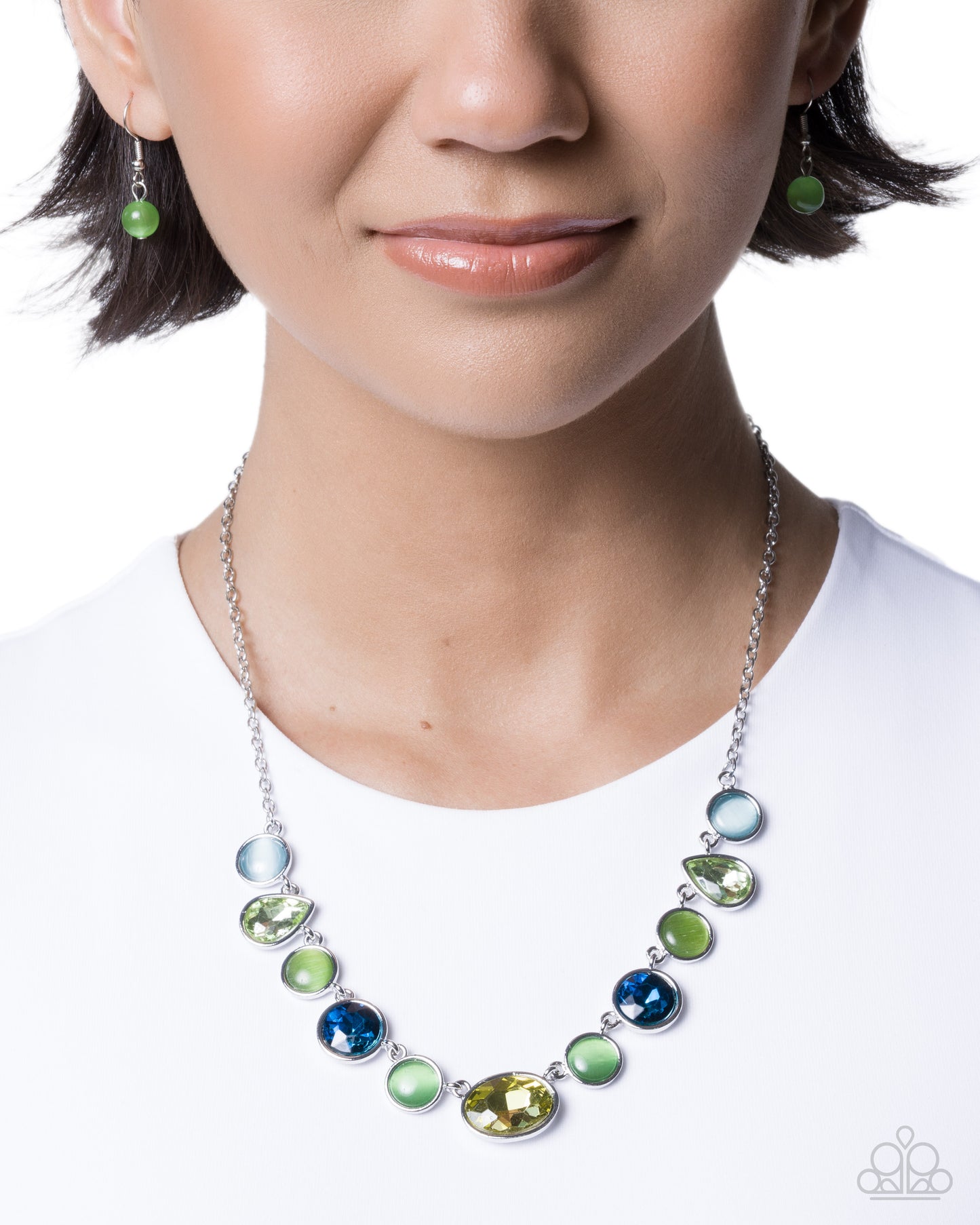 Paparazzi Executive Effort - Green Cat's Eye Stone, Green & Blue Gem Necklace
