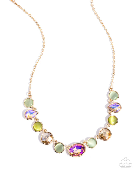 Paparazzi Executive Effort - Multicolored Yellow, Green Cat's Eye Stone Gold Necklace N4041