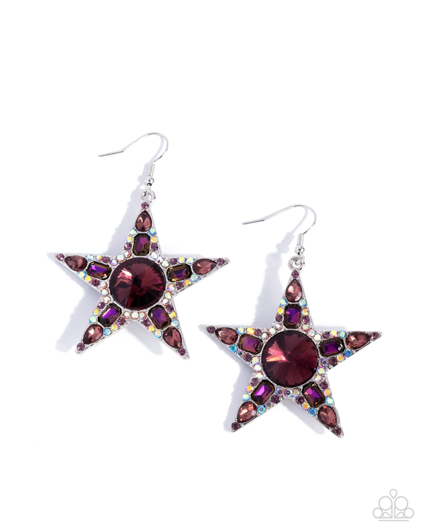 Paparazzi Stellar Score - Purple, Light amethyst, Light Peach Iridescent, Smoked Topaz Gem Silver Star Earring E3355