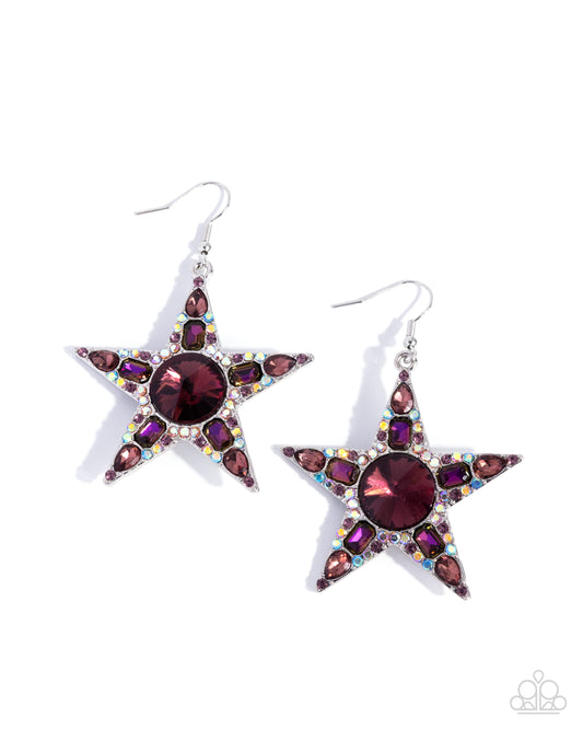 Paparazzi Stellar Score - Purple, Light amethyst, Light Peach Iridescent, Smoked Topaz Gem Silver Star Earring E3355