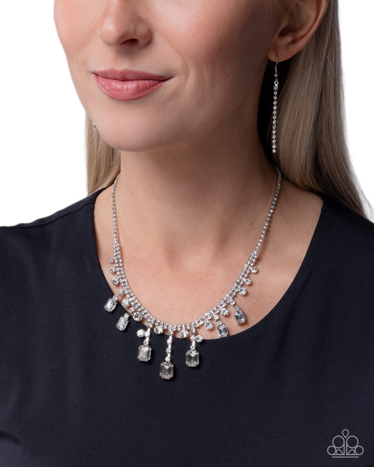Paparazzi Reliable Refulgence - White Rhinestone & Gem Fringe Style Necklace
