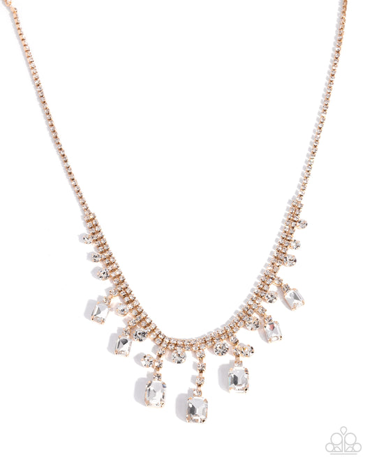 Paparazzi Reliable Refulgence - Gold & White Rhinestone Necklace