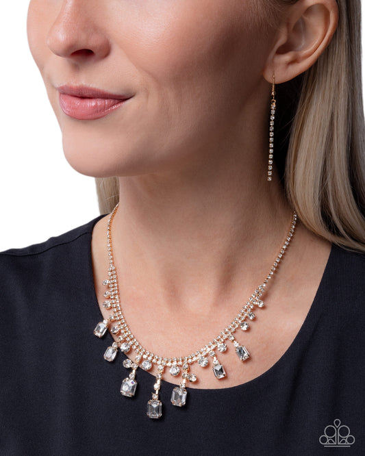 Paparazzi Reliable Refulgence - Gold & White Rhinestone Necklace